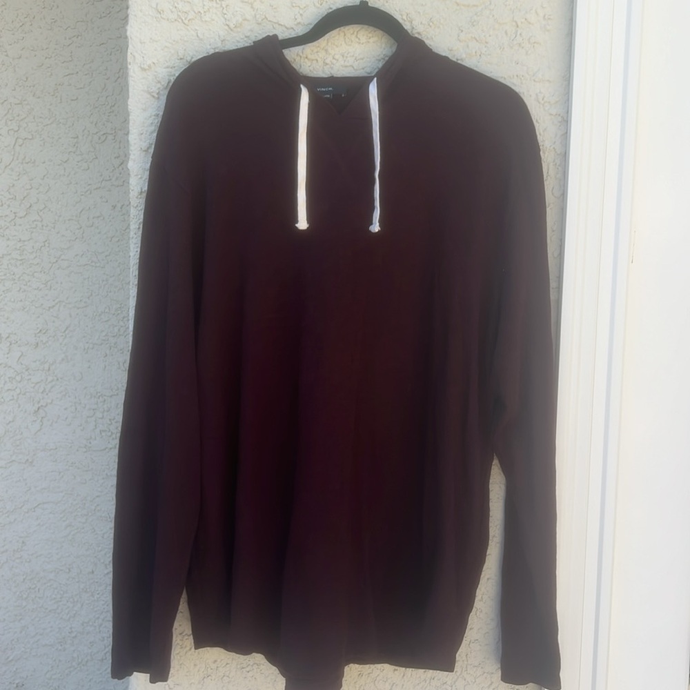 VINCE Men's Burgundy Textured Cotton Pullover Hoodie Shirt Size XXL